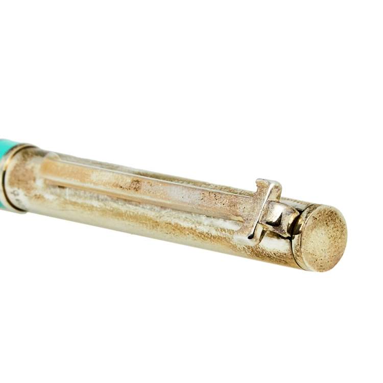 Pre Owned Tiffany & Co. Silver Blue Accent T-clip Ballpoint Pen