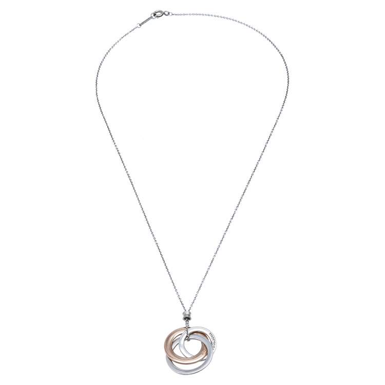 Pre Owned Tiffany &  Co. Tiffany 1837 Rubedo and Silver Interlocking Circles Pendant Necklace