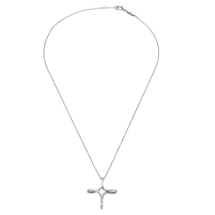 Pre Owned Tiffany & Co. Elsa Peretti Cross Silver Pendant Necklace