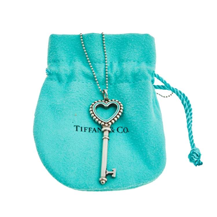 مملوكة مسبقًا Tiffany & Co. Enamel Beaded Heart Key Silver Pendant Necklace