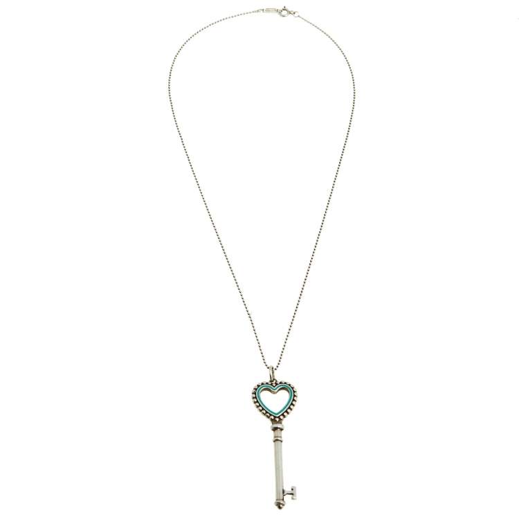مملوكة مسبقًا Tiffany & Co. Enamel Beaded Heart Key Silver Pendant Necklace