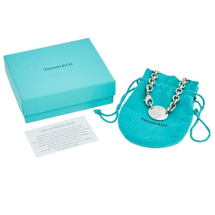 Pre Owned Tiffany & Co. Return to Tiffany Oval Tag Silver Choker Necklace