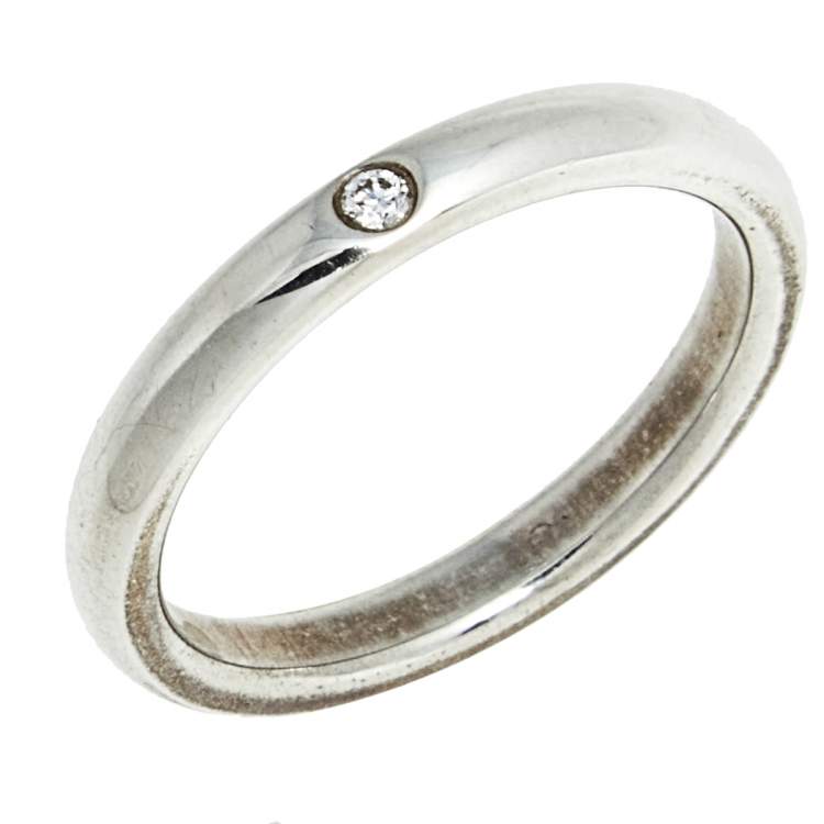 Pre Owned Tiffany & Co. Elsa Peretti Diamond Sterling Silver Band Ring Size 51