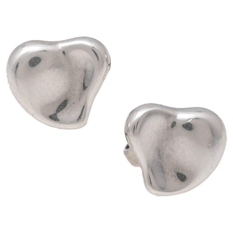 Pre Owned Tiffany & Co. Elsa Peretti Full Heart Sterling Silver Stud Earrings