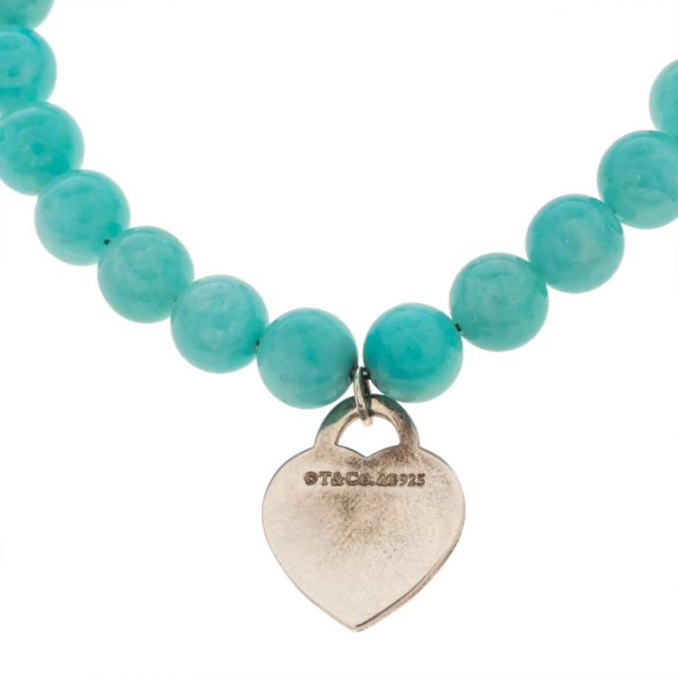 مملوكة مسبقًا Tiffany & Co. Return To Tiffany Amazonite Beads Mini Heart Tag Silver Bracelet