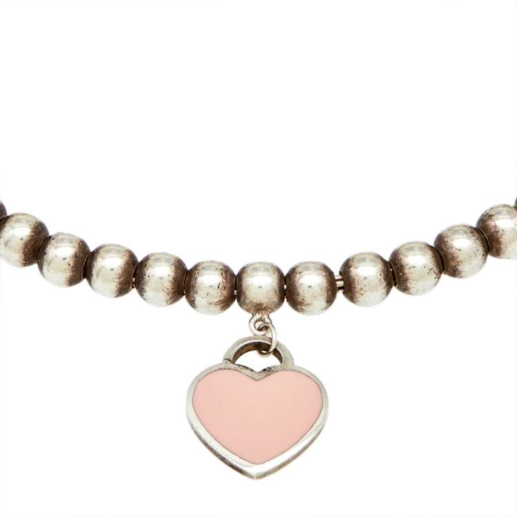Pre Owned Tiffany & Co.  Heart Tag Enamel Sterling Silver Beaded Bracelet