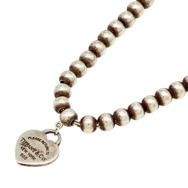 Pre Owned Tiffany & Co.  Heart Tag Enamel Sterling Silver Beaded Bracelet