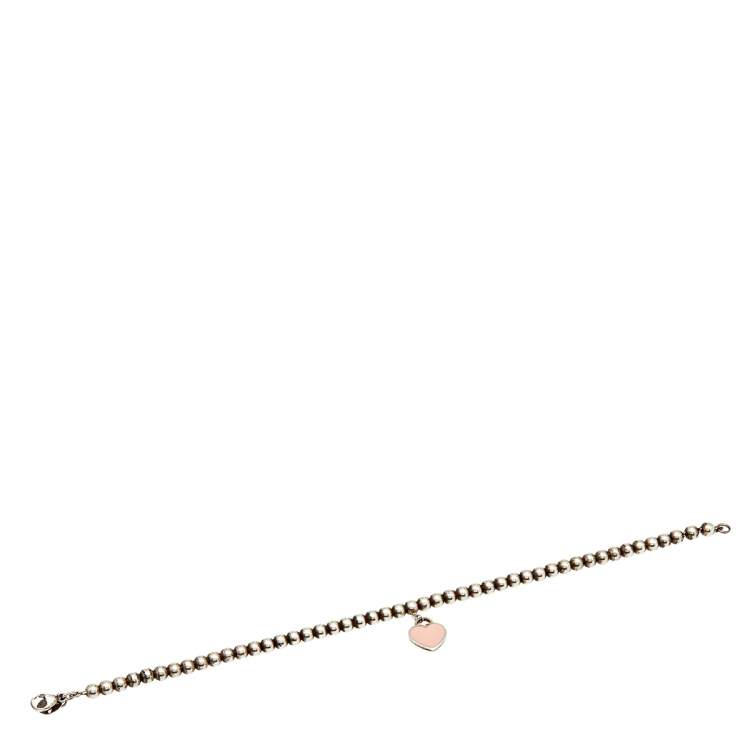 Pre Owned Tiffany & Co.  Heart Tag Enamel Sterling Silver Beaded Bracelet