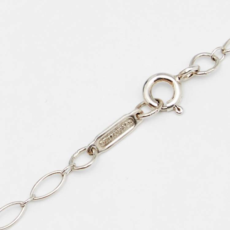 Pre Owned Tiffany & Co. Atlas Pierced Key Silver Pendant Oval Chain Link Necklace