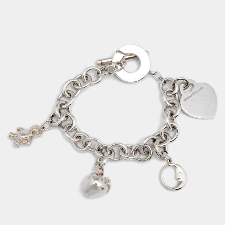 Pre Owned Tiffany & Co. Sterling Silver Please Return to Tiffany Multi Charms Toggle Bracelet