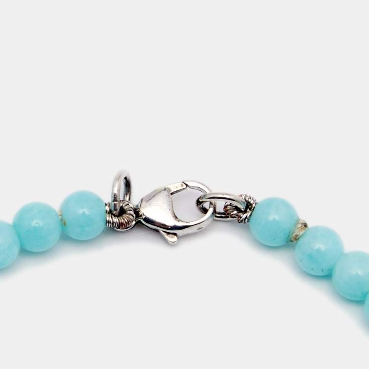 Pre Owned Tiffany & Co. Return To Tiffany Mini Heart Tag Silver Amazonite Bead Bracelet