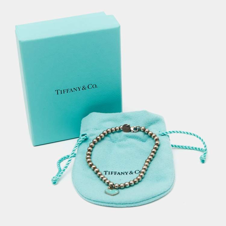 Pre Owned Tiffany & Co. Return to Tiffany Enamel Heart Tag Sterling Silver Beaded Bracelet