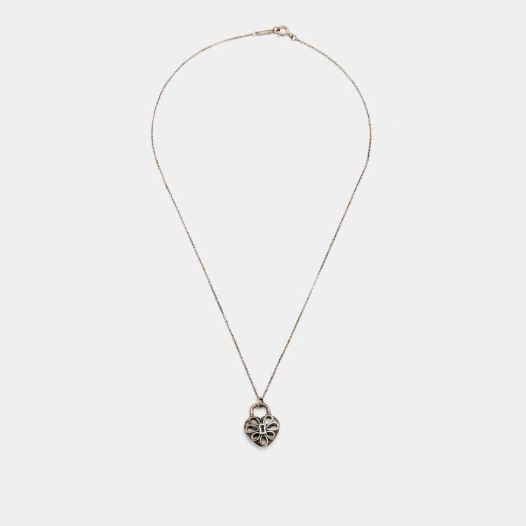 Pre Owned Tiffany & Co. Filigree Heart Sterling Silver Pendant Necklace