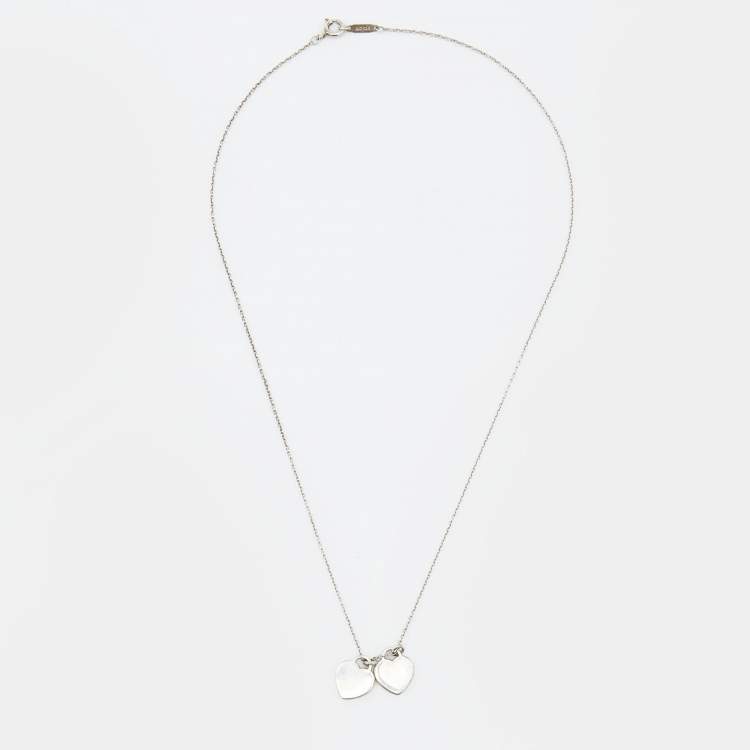 Pre Owned Tiffany & Co. Return To Tiffany Blue Enamel Double Heart Tag Pendant Necklace