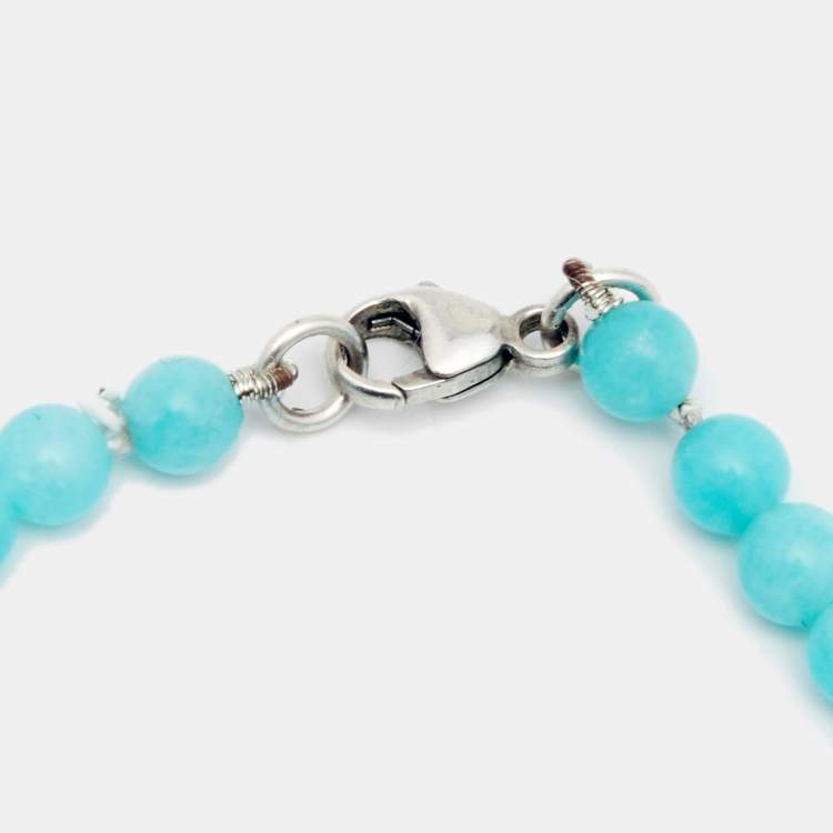 Pre Owned Tiffany & Co. Return To Tiffany Mini Heart Tag Silver Amazonite Bead Bracelet