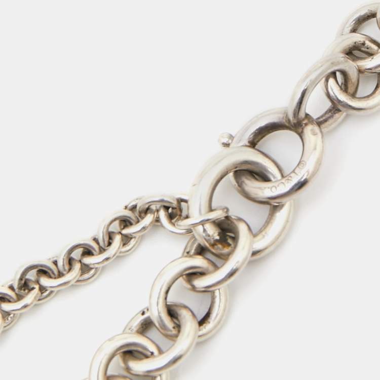 Pre Owned Tiffany & Co. Return to Tiffany Heart Tag Sterling Silver Double Chain Bracelet