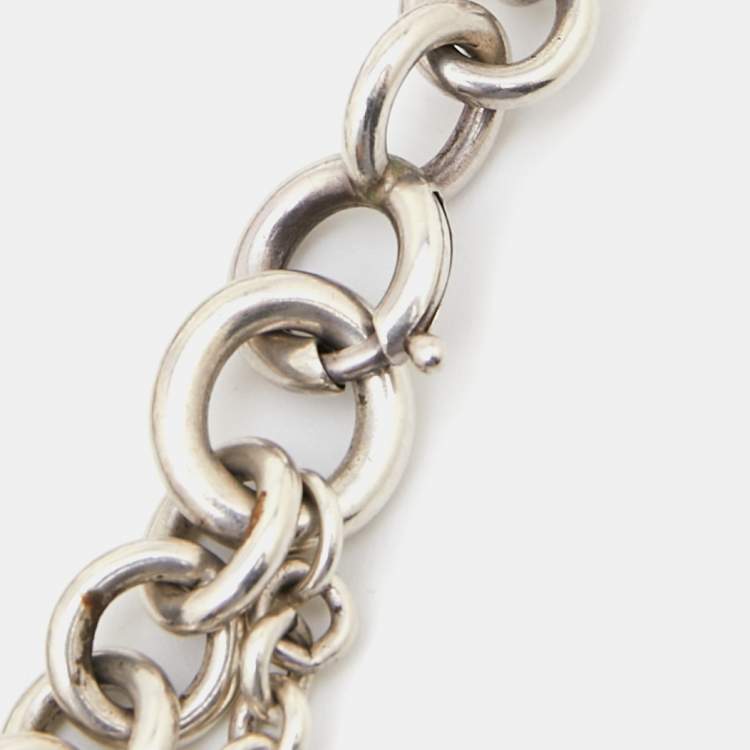 Pre Owned Tiffany & Co. Return to Tiffany Heart Tag Sterling Silver Double Chain Bracelet