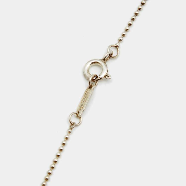 Pre Owned Tiffany & Co. Trefoil Blue Enamel Key Sterling Silver Pendant Necklace