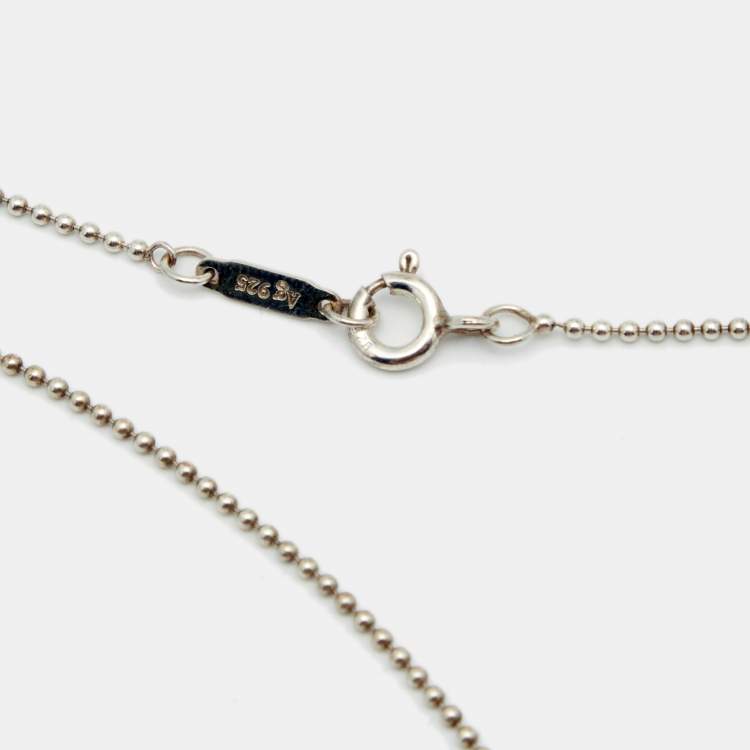 Pre Owned Tiffany & Co. Trefoil Blue Enamel Key Sterling Silver Pendant Necklace