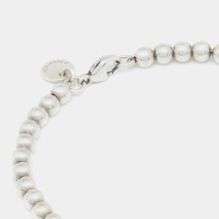 Pre Owned Tiffany & Co. Return to Tiffany Blue Enamel Heart Tag Silver Bead Bracelet