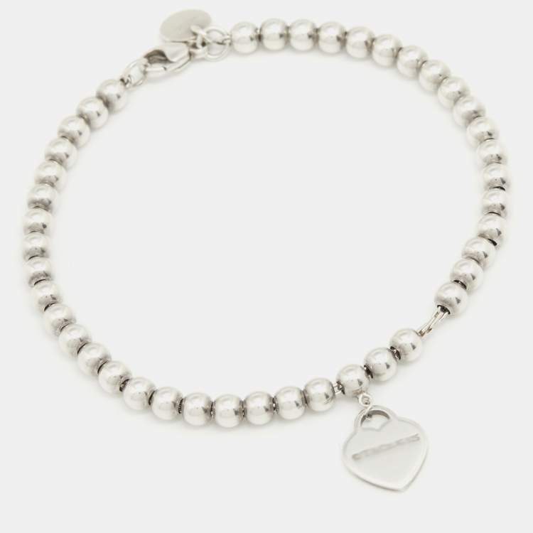 Pre Owned Tiffany & Co. Return to Tiffany Heart Tag Silver Bead Bracelet