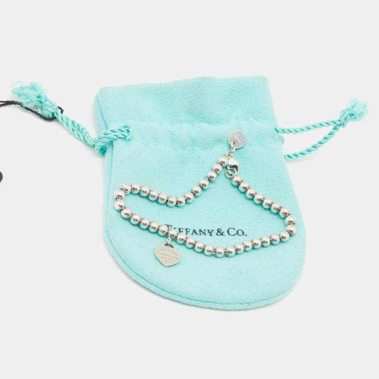 Pre Owned Tiffany & Co. Return to Tiffany Heart Tag Silver Bead Bracelet