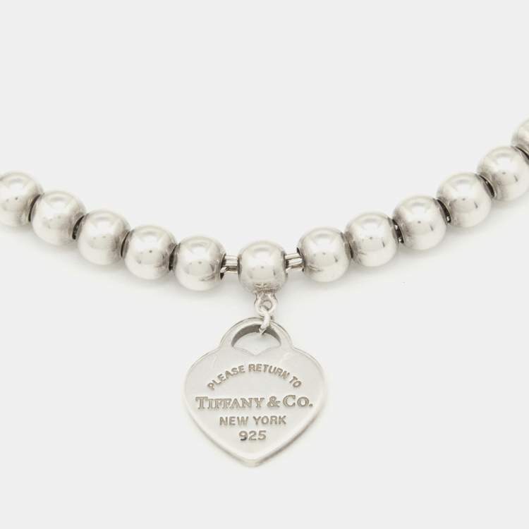 Pre Owned Tiffany & Co. Return to Tiffany Heart Tag Silver Bead Bracelet