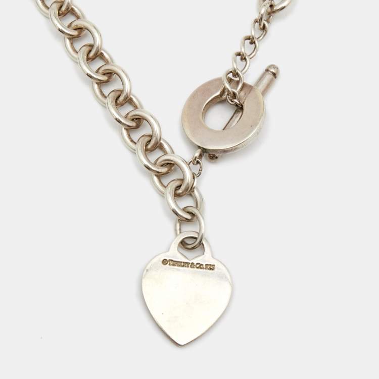 Pre Owned Tiffany & Co. Heart Tag Silver Chain Link Toggle Necklace