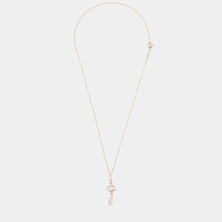 Pre Owned Tiffany & Co. Oval Mini Key Sterling Silver Pendant Necklace