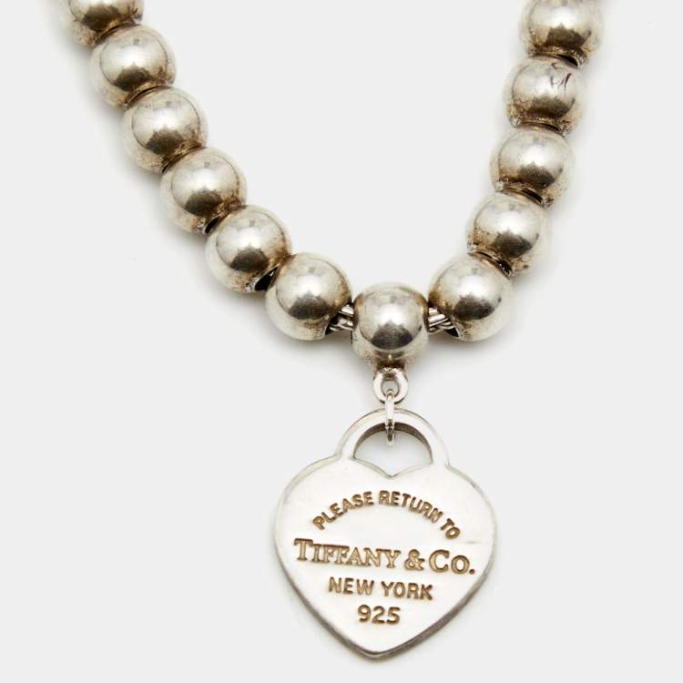 مملوكة مسبقًا Tiffany & Co. Sterling Silver Return To Tiffany Blue Enamel Heart Tag Bead Necklace