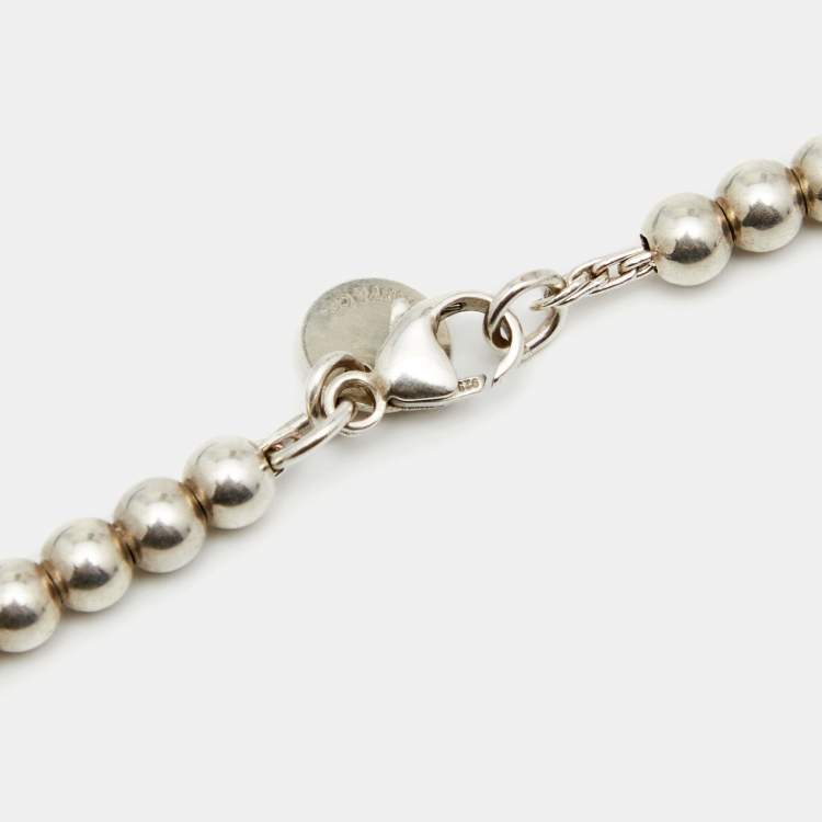 مملوكة مسبقًا Tiffany & Co. Sterling Silver Return To Tiffany Blue Enamel Heart Tag Bead Necklace