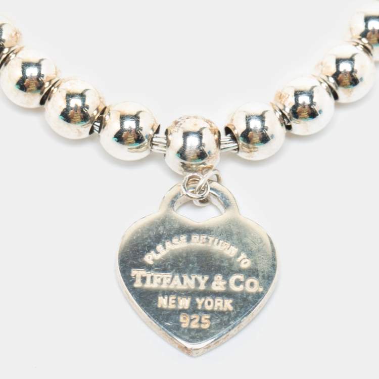 Pre Owned Tiffany & Co. Return to Tiffany Heart Tag Enamel Sterling Silver Bead Bracelet
