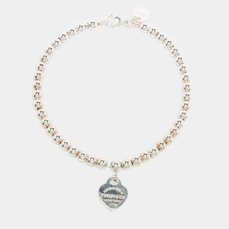 Pre Owned Tiffany & Co. Return to Tiffany Heart Tag Enamel Sterling Silver Bead Bracelet