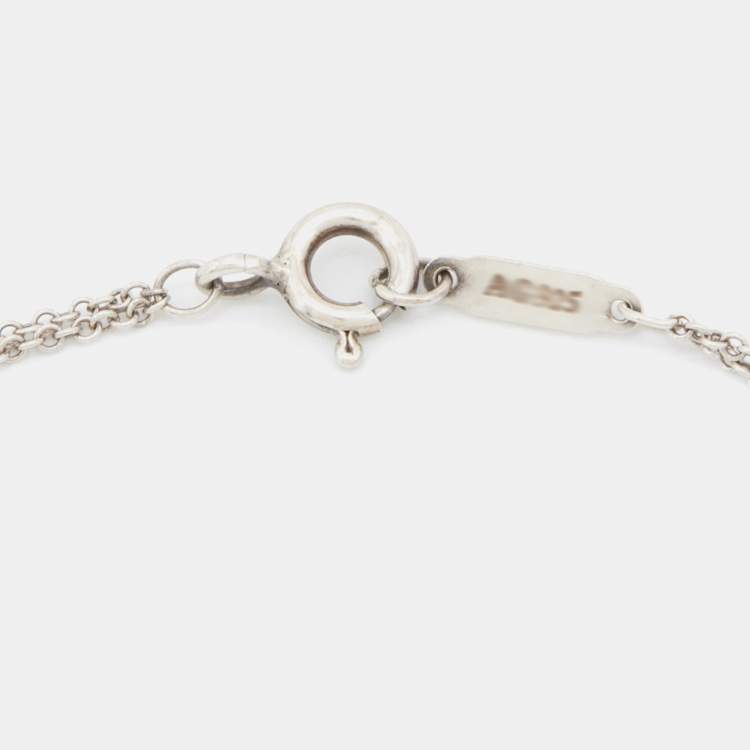 Pre Owned Tiffany & Co. Return To Tiffany Sterling Silver Rubedo Heart Tag Double Chain Bracelet
