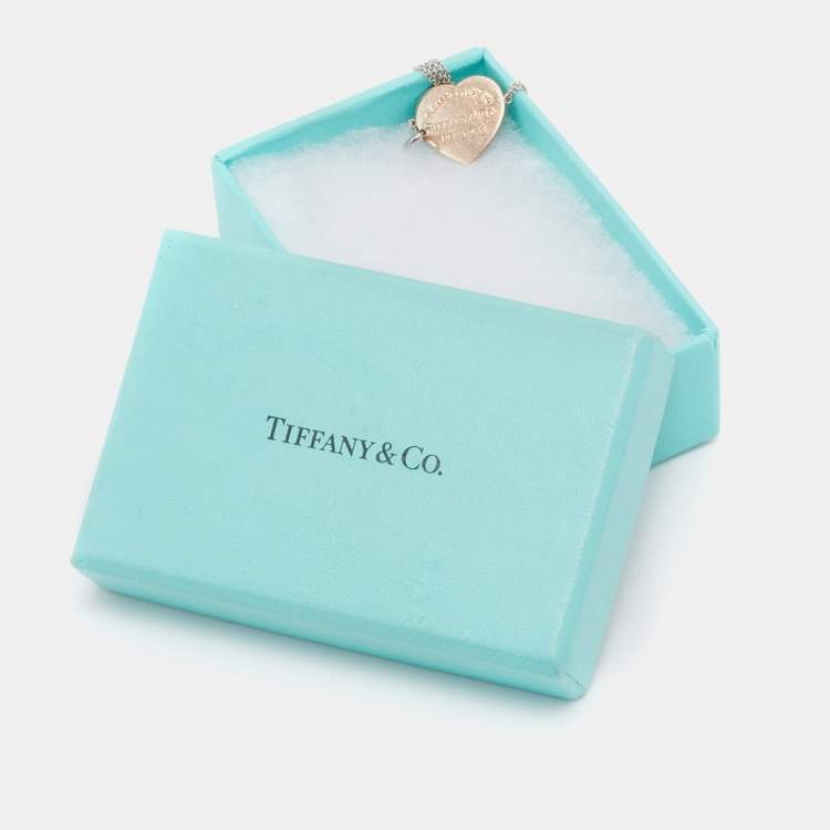 Pre Owned Tiffany & Co. Return To Tiffany Sterling Silver Rubedo Heart Tag Double Chain Bracelet