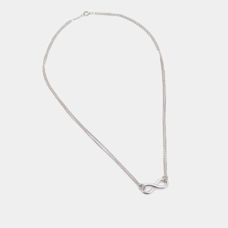 Pre Owned Tiffany & Co. Sterling Silver Infinity Pendant Double Chain Necklace