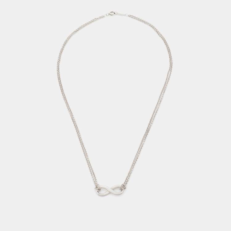 Pre Owned Tiffany & Co. Sterling Silver Infinity Pendant Double Chain Necklace