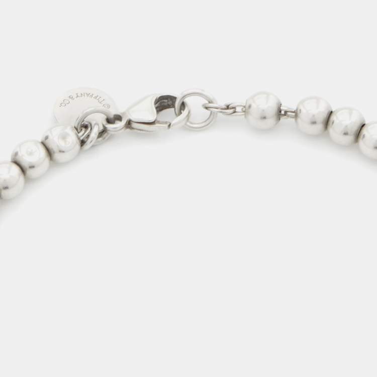 Pre Owned Tiffany & Co. Sterling Silver Rubedo Heart Charm Bead Bracelet