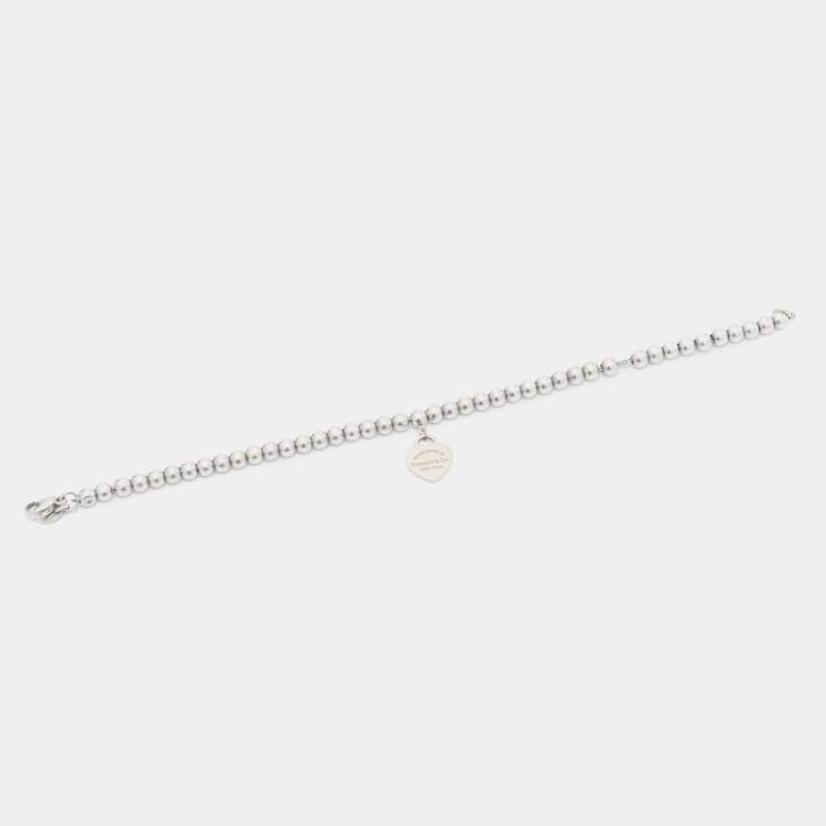 Pre Owned Tiffany & Co. Sterling Silver Rubedo Heart Charm Bead Bracelet