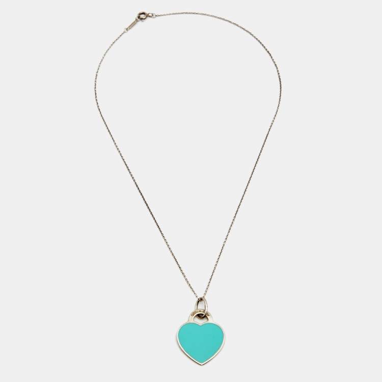 Pre Owned Tiffany & Co. Return To Tiffany Heart Tag Enamel Sterling Silver Pendant Necklace