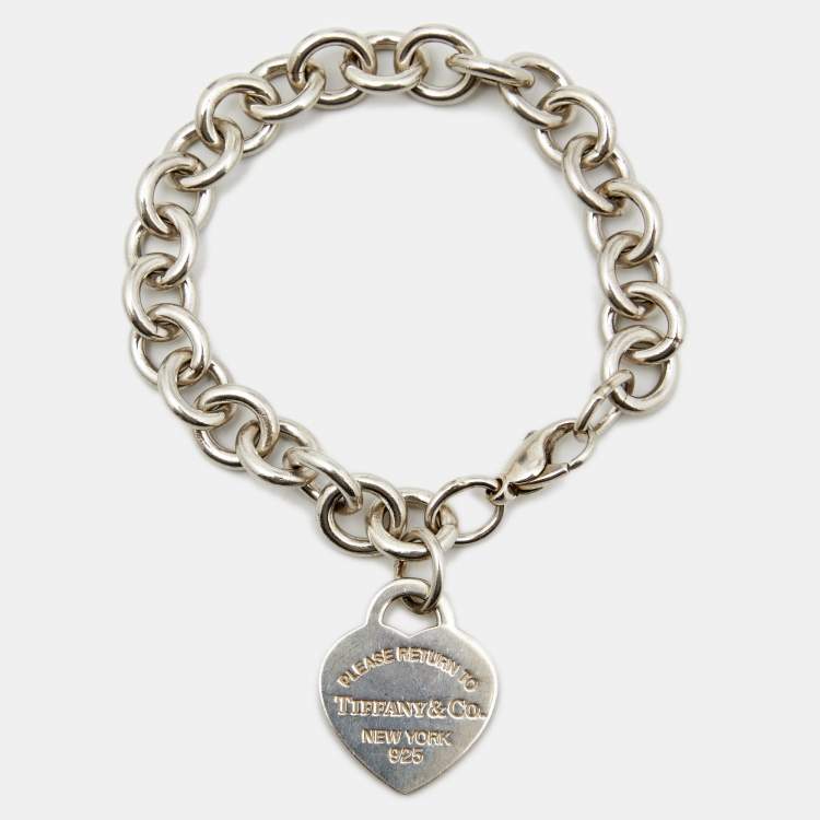 Pre Owned Tiffany & Co. Return To Tiffany Blue Enamel Heart Tag Sterling Silver Bracelet