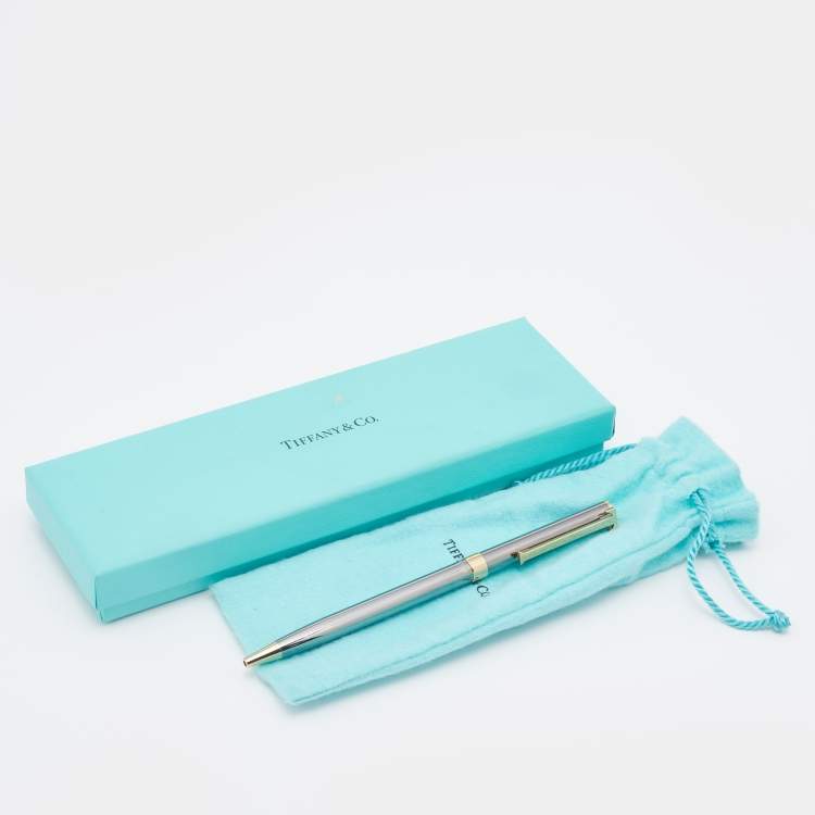 Pre Owned Tiffany & Co. Ruthenium Gold Plated Trim T-Clip Ballpoint Pen
