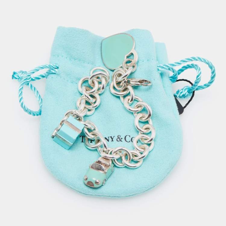 Pre Owned Tiffany & Co. Return to Tiffany & Co. Multi Charm Enamel Sterling Silver Bracelet