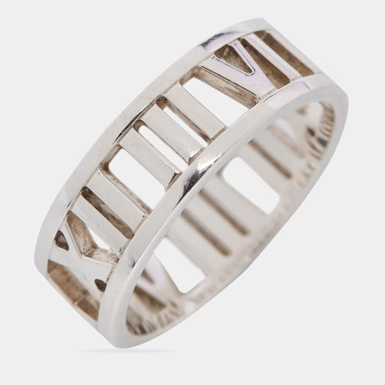 Pre Owned Tiffany & Co. Atlas Silver Open Band Ring Size 58