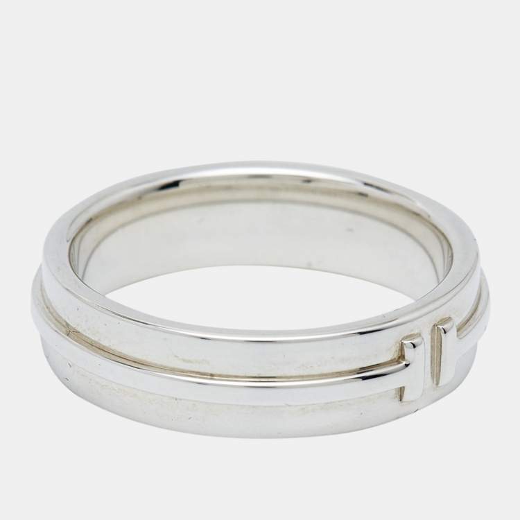 Pre Owned Tiffany & Co. Sterling Silver Tiffany T Band Ring Size EU 61