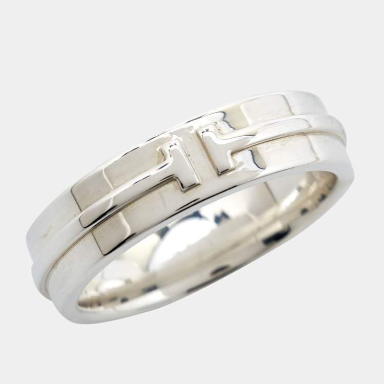 Pre Owned Tiffany & Co. Sterling Silver Tiffany T Band Ring Size EU 61