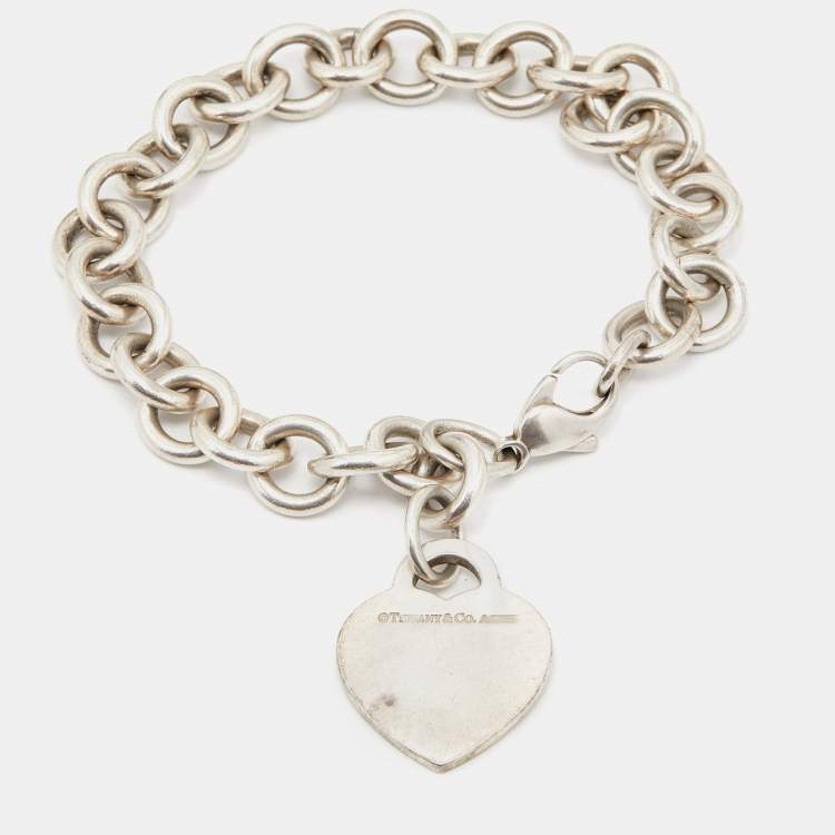 Pre Owned Tiffany & Co. Return To Tiffany Sterling Silver Heart Tag Link Bracelet