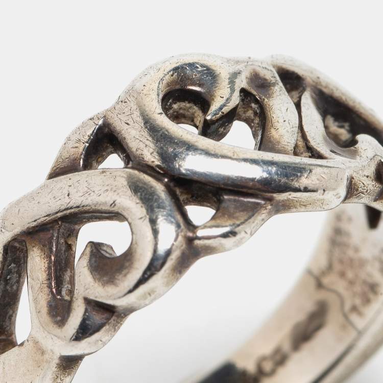 Pre Owned Tiffany & Co. Sterling Silver Paloma Picasso Loving Hearts Band Ring Size EU 51