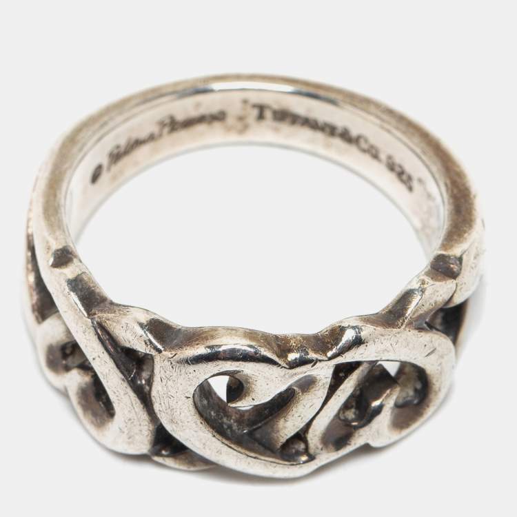 Pre Owned Tiffany & Co. Sterling Silver Paloma Picasso Loving Hearts Band Ring Size EU 51