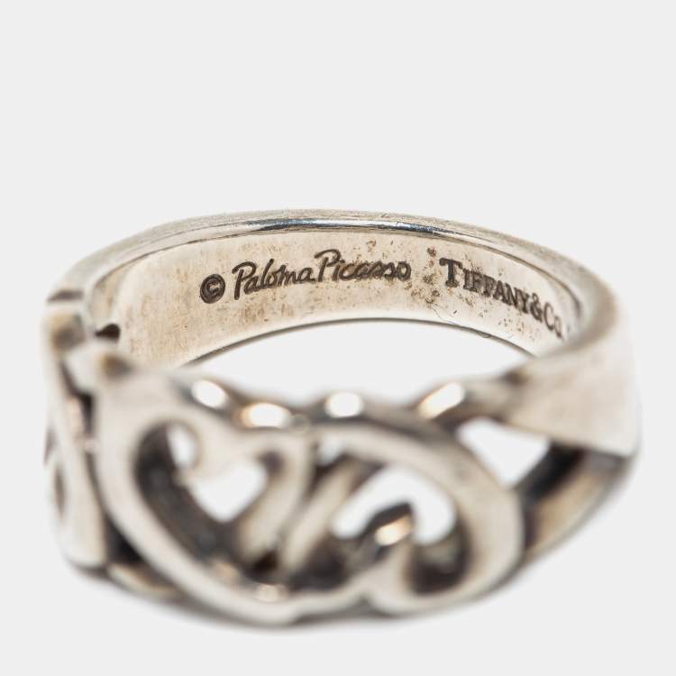 Pre Owned Tiffany & Co. Sterling Silver Paloma Picasso Loving Hearts Band Ring Size EU 51